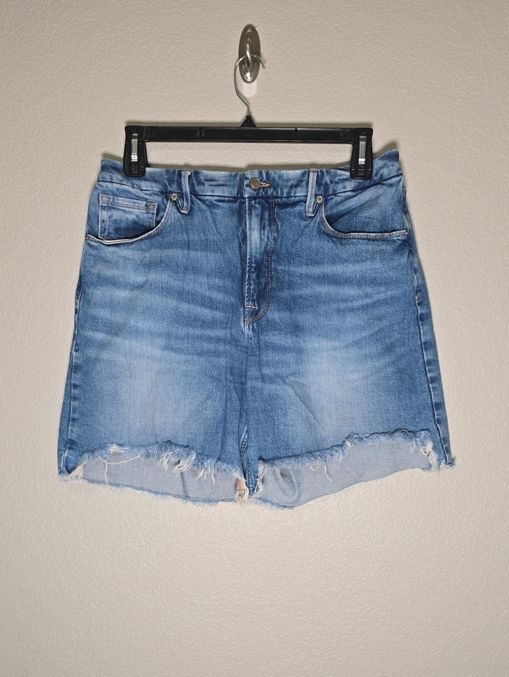 Good American Light Blue Distressed Denim Shorts